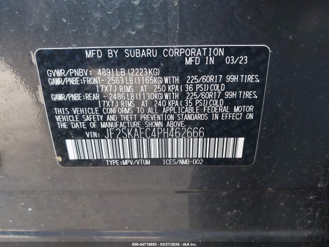 2023 Subaru Forester Premium მანქანა იყიდება აუქციონზე, vin: JF2SKAEC4PH462666, აუქციონის ნომერი: 44716893