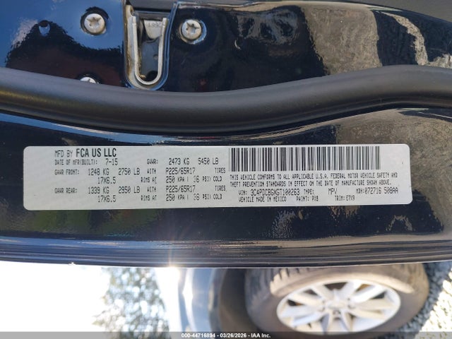 Продаж на аукціоні авто 2016 Dodge Journey Sxt, vin: 3C4PDCBGXGT100263, номер лоту: 44716894