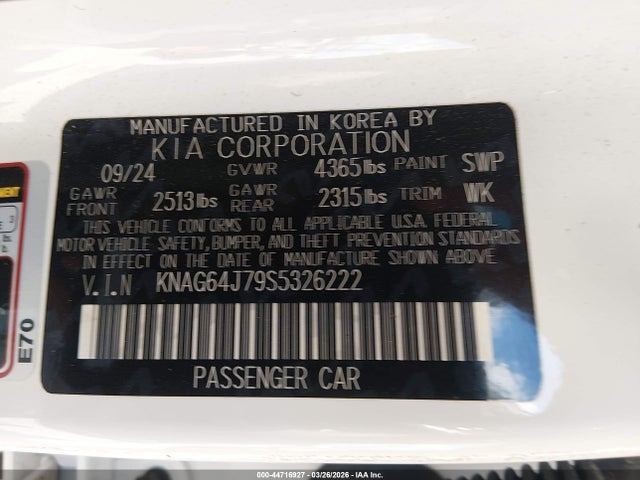Aukcja sprzedaży 2025 Kia K5 Gt-line, vin: KNAG64J79S5326222, numer aukcji: 44716927