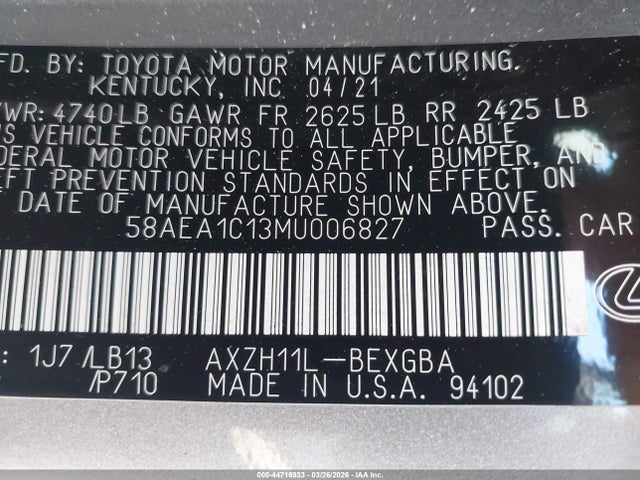 58AEA1C13MU006827 Lexus Es 300h Luxury