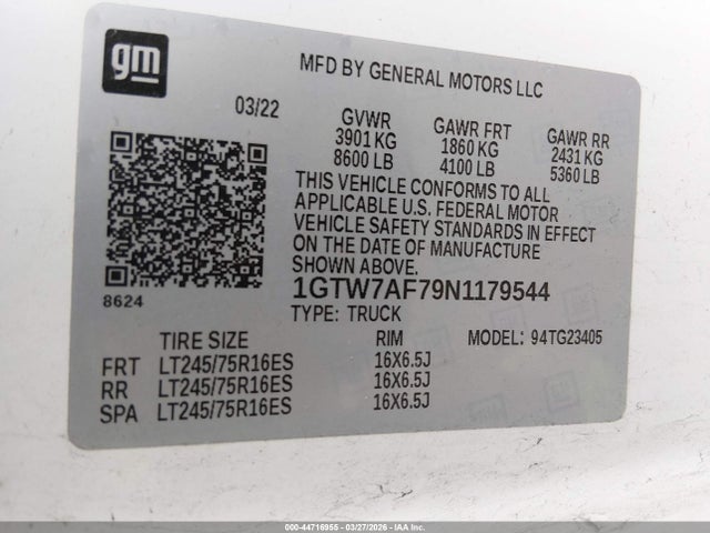1GTW7AF79N1179544 GMC Savana Cargo Rwd 2500 Regular Wheelbase Work Van