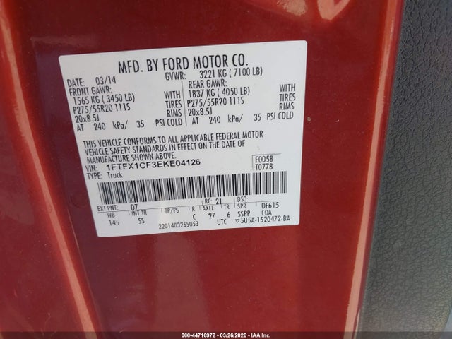 Aukcja sprzedaży 2014 Ford F-150 Stx, vin: 1FTFX1CF3EKE04126, numer aukcji: 44716972