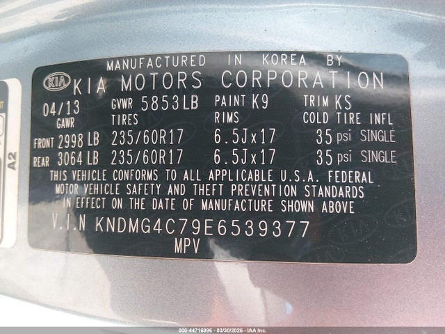 Продаж на аукціоні авто 2014 Kia Sedona Lx, vin: KNDMG4C79E6539377, номер лоту: 44716996