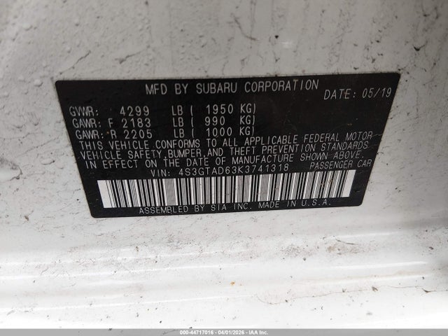 44717016 :رقم المزاد ، 4S3GTAD63K3741318 vin ، 2019 Subaru Impreza 2.0i Premium مزاد بيع