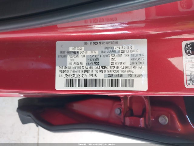 Продаж на аукціоні авто 2020 Mazda Cx-5 Touring, vin: JM3KFBCM9L0814077, номер лоту: 44717025