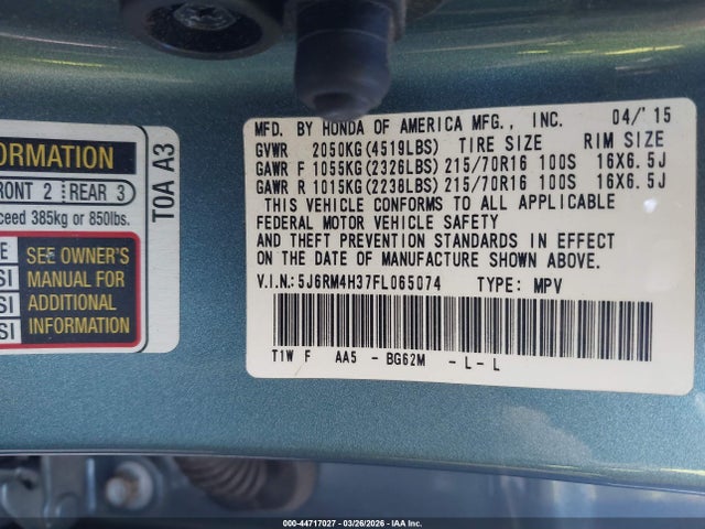 Honda CR-V LX 2015 5J6RM4H37FL065074 Image 9