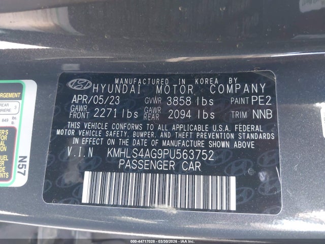 Aukcja sprzedaży 2023 Hyundai Elantra Sel, vin: KMHLS4AG9PU563752, numer aukcji: 44717028