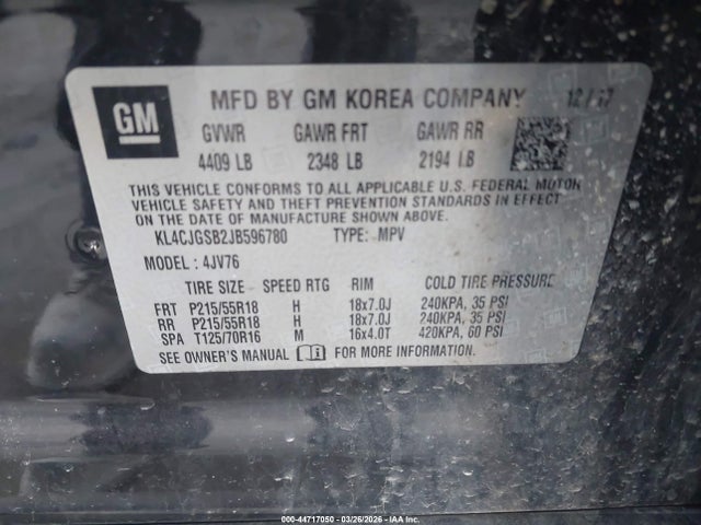 Продаж на аукціоні авто 2018 Buick Encore Essence, vin: KL4CJGSB2JB596780, номер лоту: 44717050