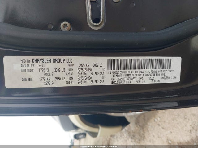 Продажа на аукционе авто 2011 Ram Ram 1500 Laramie Longhorn, vin: 1D7RV1CT6BS602631, номер лота: 44717058