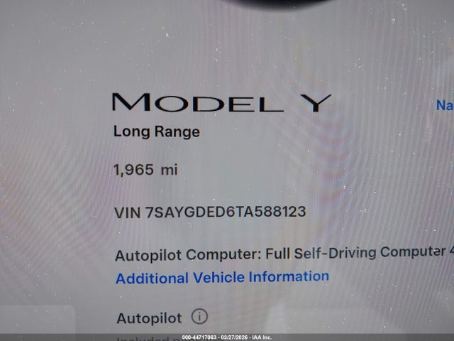 7SAYGDED6TA588123 Tesla Model Y Premium Rear-wheel Drive/standard Rear-wheel Drive