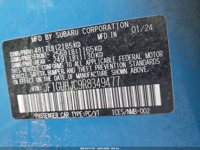2024 Subaru Impreza Rs 5-door მანქანა იყიდება აუქციონზე, vin: JF1GUHJC9R8349477, აუქციონის ნომერი: 44717101