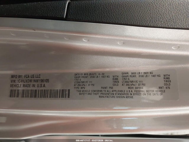 2022 Jeep Wrangler Unlimited Willys 4x4 მანქანა იყიდება აუქციონზე, vin: 1C4HJXDM1NW196105, აუქციონის ნომერი: 44717117