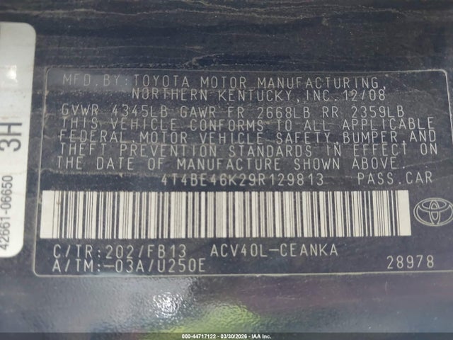 2009 TOYOTA CAMRY 4T4BE46K29R129813 Photo 8