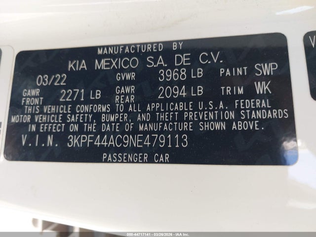 Продаж на аукціоні авто 2022 Kia Forte Gt, vin: 3KPF44AC9NE479113, номер лоту: 44717141