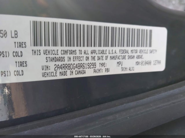 44717155 :رقم المزاد ، 2A4RR8DG4BR619299 vin ، 2011 Chrysler Town & Country Touring-l مزاد بيع