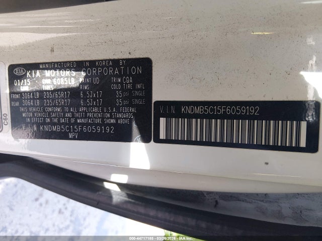 2015 Kia Sedona Lx მანქანა იყიდება აუქციონზე, vin: KNDMB5C15F6059192, აუქციონის ნომერი: 44717185