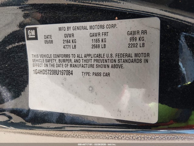 Продаж на аукціоні авто 2008 Buick Lucerne Cxl, vin: 1G4HD57208U197084, номер лоту: 44717191