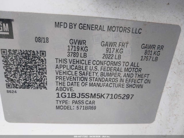 1G1BJ5SM5K7105297 Chevrolet Cruze Diesel