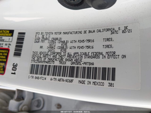 3TMCZ5ANXMM405375 Toyota Tacoma Sr5 V6