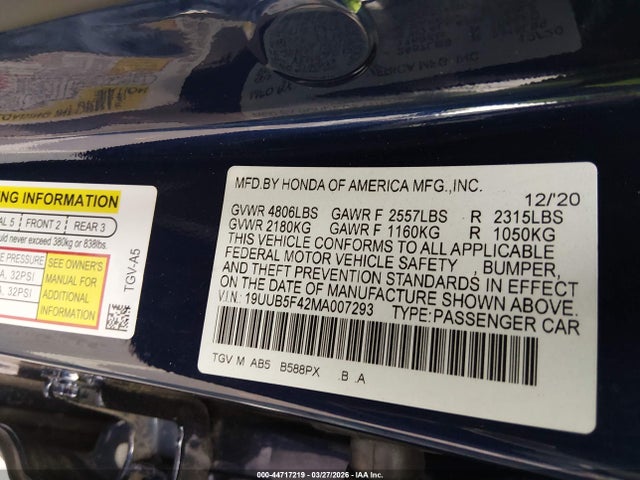 Продажа на аукционе авто 2021 Acura Tlx Technology Package, vin: 19UUB5F42MA007293, номер лота: 44717219