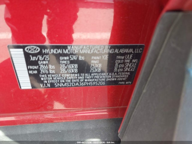 Aukcja sprzedaży 2023 Hyundai Santa Fe Sel, vin: 5NMS2DAJ6PH595206, numer aukcji: 44717236
