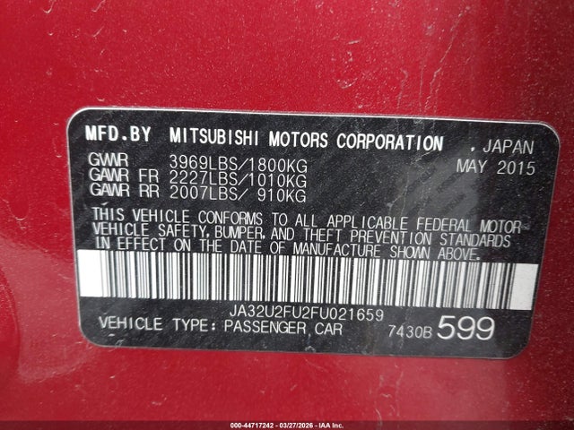 2015 MITSUBISHI LANCER JA32U2FU2FU021659 Photo 8