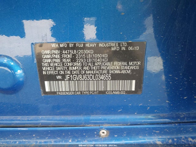 Продаж на аукціоні авто 2013 Subaru Impreza Wrx Sti, vin: JF1GV8J63DL034655, номер лоту: 44717254