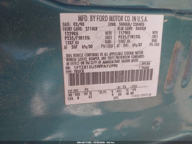 Продажа на аукционе авто 1998 Ford Ranger Splash/xl/xlt, vin: 1FTZR15U5WPA72990, номер лота: 44717262