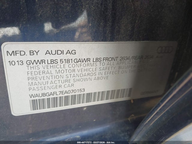 44717272 :رقم المزاد ، WAUBGAFL7EA070153 vin ، 2014 Audi S4 3.0t Premium Plus مزاد بيع