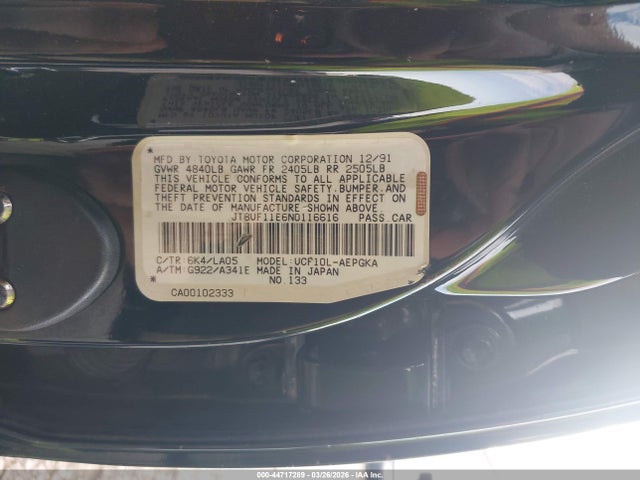 Продажа на аукционе авто 1992 Lexus Ls 400, vin: JT8UF11E6N0116616, номер лота: 44717289