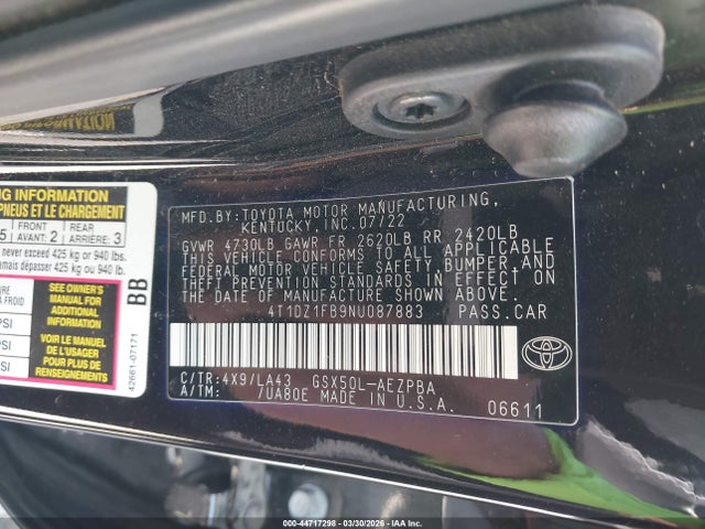 2022 Toyota Avalon Limited მანქანა იყიდება აუქციონზე, vin: 4T1DZ1FB9NU087883, აუქციონის ნომერი: 44717298