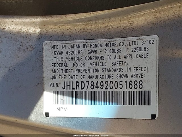2002 HONDA CR-V JHLRD78492C051688 Photo 8