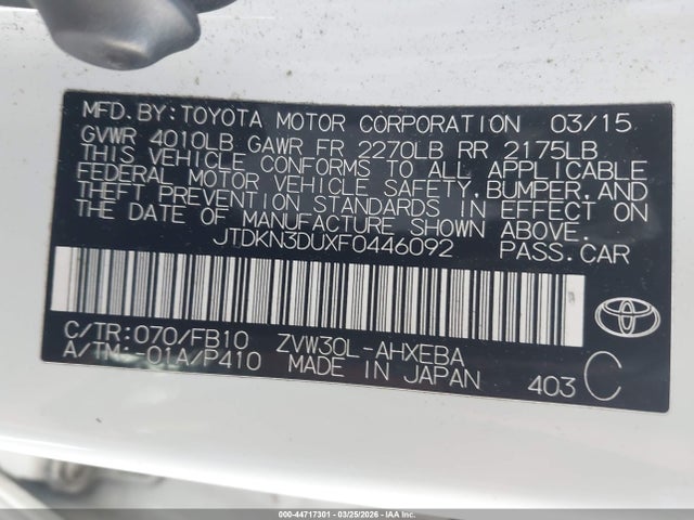 Toyota Prius Two 2015 JTDKN3DUXF0446092 Image 9
