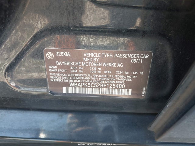 Aukcja sprzedaży 2011 Bmw 328i Xdrive, vin: WBAPK5C52BF125480, numer aukcji: 44717367
