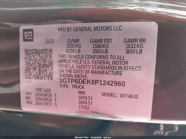 Продажа на аукционе авто 2023 Gmc Canyon 4wd  Short Box At4, vin: 1GTP6DEK8P1242960, номер лота: 44717381