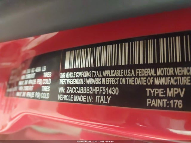 2017 Jeep Renegade Latitude 4x4 მანქანა იყიდება აუქციონზე, vin: ZACCJBBB2HPF51430, აუქციონის ნომერი: 44717382