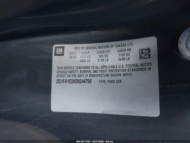 44717391 :رقم المزاد ، 2G1FA1E3XD9244758 vin ، 2013 Chevrolet Camaro 2ls مزاد بيع