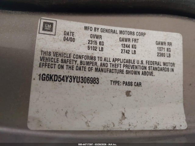 2000 CADILLAC DEVILLE 1G6KD54Y3YU306983 Photo 8