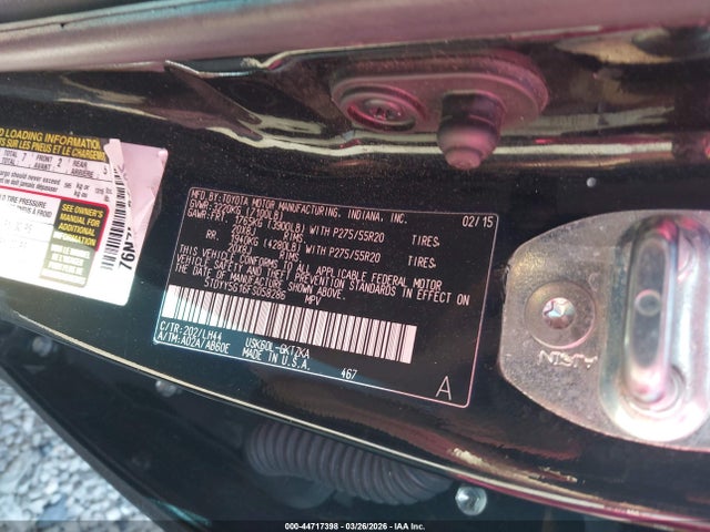 44717398 :رقم المزاد ، 5TDYY5G16FS058286 vin ، 2015 Toyota Sequoia Platinum 5.7l V8 مزاد بيع