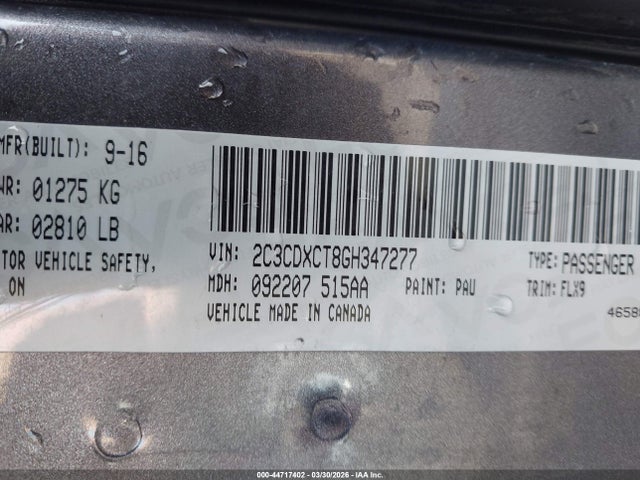 Продажа на аукционе авто 2016 Dodge Charger Road/track, vin: 2C3CDXCT8GH347277, номер лота: 44717402