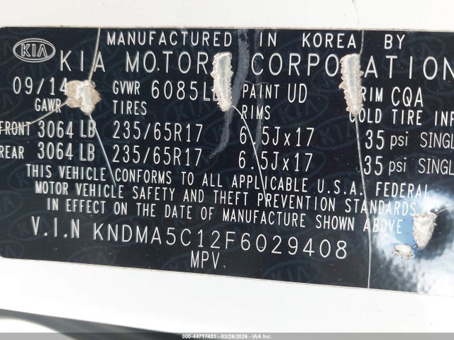 Продажа на аукционе авто 2015 Kia Sedona L, vin: KNDMA5C12F6029408, номер лота: 44717431