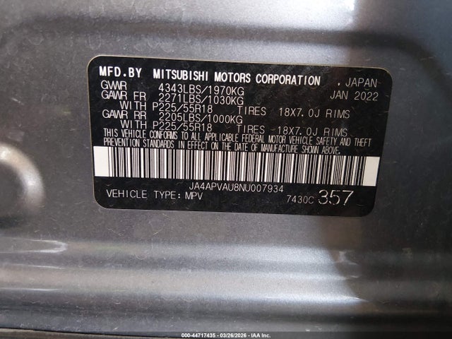 Aukcja sprzedaży 2022 Mitsubishi Outlander Sport 2.0 Se 2wd, vin: JA4APVAU8NU007934, numer aukcji: 44717435