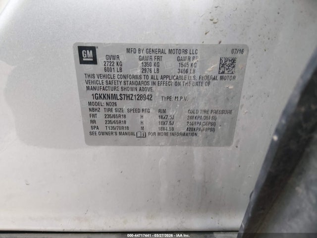 Продаж на аукціоні авто 2017 Gmc Acadia Slt-1, vin: 1GKKNMLS7HZ128942, номер лоту: 44717441
