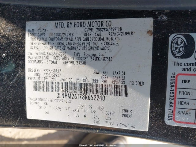 2008 LINCOLN MKZ 3LNHM26T78R652240 Photo 8