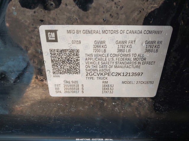 Aukcja sprzedaży 2019 Chevrolet Silverado 1500 Ld Lt, vin: 2GCVKPEC2K1213597, numer aukcji: 44717445