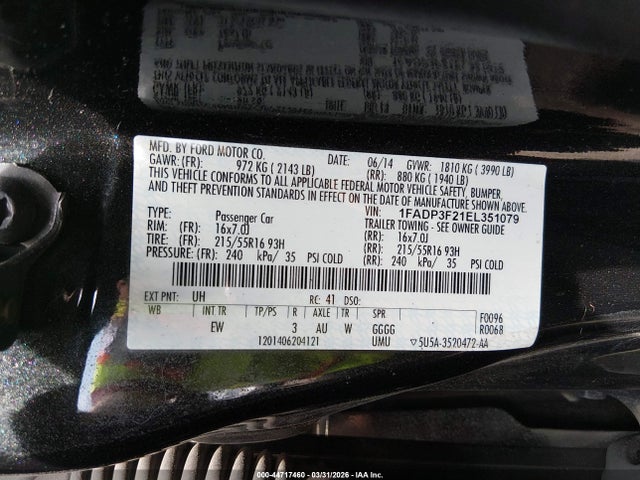Продаж на аукціоні авто 2014 Ford Focus Se, vin: 1FADP3F21EL351079, номер лоту: 44717460