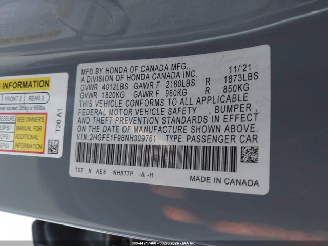 Honda Civic Touring 2022 2HGFE1F98NH309761 Image 9