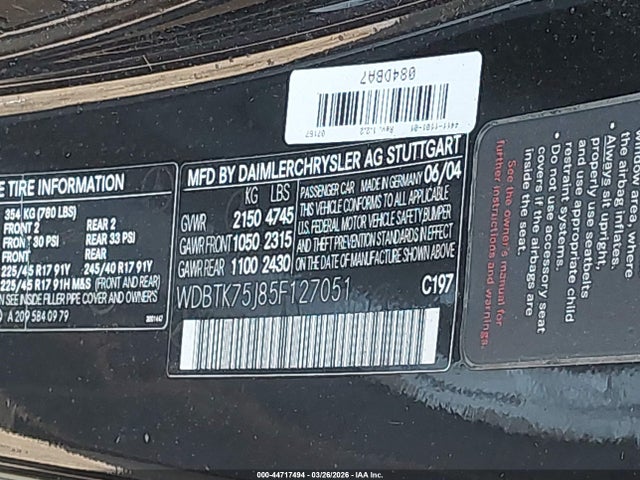 2005 MERCEDES-BENZ CLK 500 WDBTK75J85F127051 Photo 8