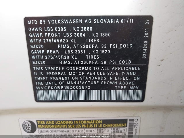 2011 VOLKSWAGEN TOUAREG WVGFK9BP1BD003872 Photo 8