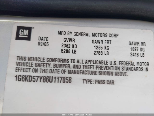 2006 CADILLAC DTS 1G6KD57Y86U117058 Photo 8